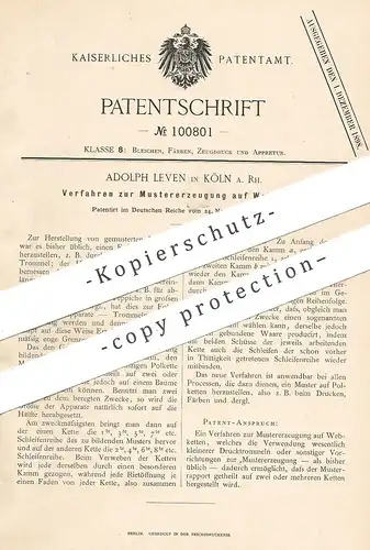 original Patent - Adolph Leven , Köln / Rhein  1897 , Mustererzeugung auf Webketten | Webstuhl , Weben , Weber , Weberei