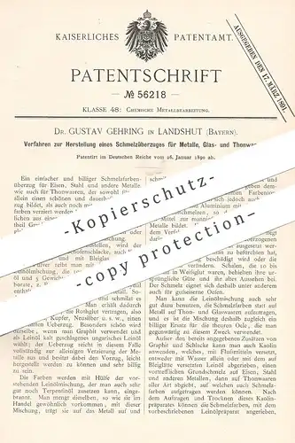 original Patent - Dr. Gustav Gehring , Landshut , 1890 , Schmelzüberzug für Metall , Glas , Ton , Eisen , Stahl !!!