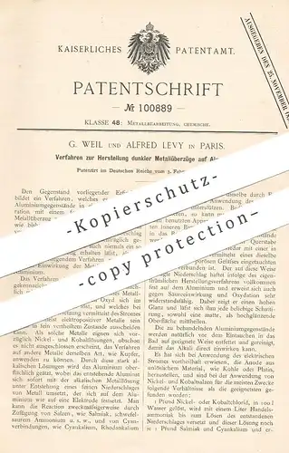 original Patent - G. Weil , Alfred Levy , Paris , Frankreich , 1898 , dunkler Metallüberzug auf Aluminium | Metall , Alu