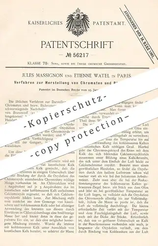 original Patent - Jules Massignon , Etienne Watel , Paris , Frankreich , 1890 , Herstellung von Chromaten & Bichromaten