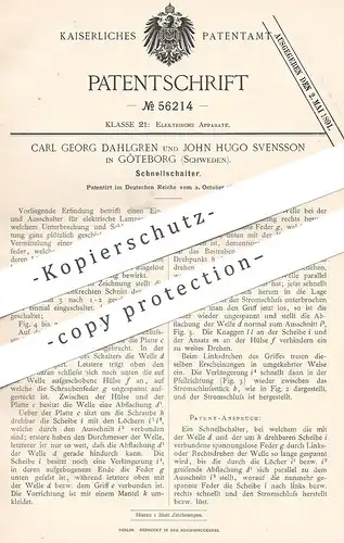 original Patent - Carl Georg Dahlgren , John Hugo Svensson , Göteborg , Schweden , 1890 , Lichtschalter , Schalter !!!