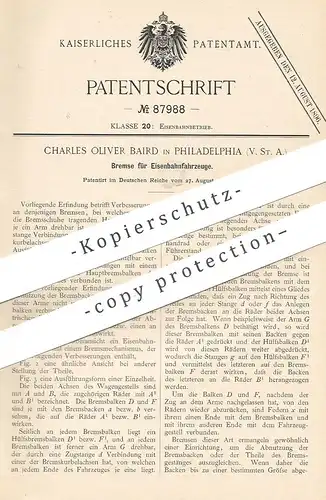 original Patent - Charles Oliver Baird , Philadelphia , USA , 1895 , Bremse für Eisenbahnfahrzeuge | Eisenbahn - Bremsen