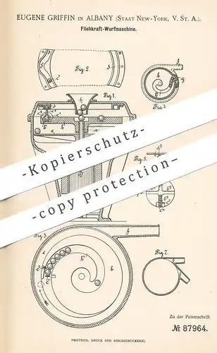 original Patent - Eugene Griffin , Albany , New York , USA , 1896 , Fliehkraft Wurfmaschine | Dynamo , Waffen , Geschoss