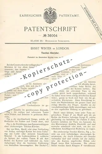 original Patent - Ernst Winter , London , England , 1885 , Taschen - Klaviatur | Klavier , Piano , Tastatur , Musik !!