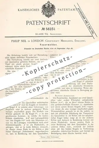 original Patent - Philip Neil , London , Grafschaft Middlesex , England , 1890 , Feuermelder | Brandmelder , Feuerwehr