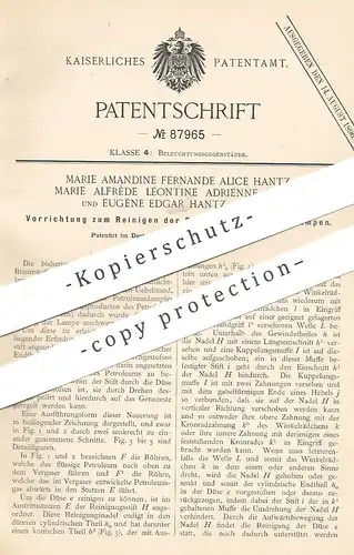 original Patent - Marie & Eugène Edgar Hantz , Paris Frankreich 1895 | Reinigen der Dampfdüse an Dampflampe | Petroleum