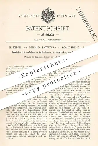 original Patent - H. Kiesel , Herman Sawitzky , Königsberg , 1890 , Vorrichtung zur Rettung aus Feuergefahr | Feuerwehr