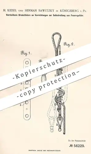 original Patent - H. Kiesel , Herman Sawitzky , Königsberg , 1890 , Vorrichtung zur Rettung aus Feuergefahr | Feuerwehr