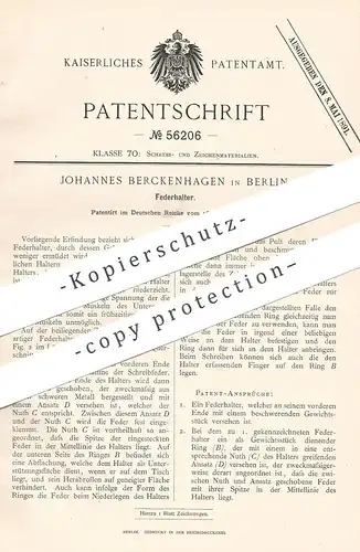 original Patent - Johannes Berckenhagen , Berlin , 1890 , Federhalter | Füllhalter , Schreibfeder , Füller , Kalligraph