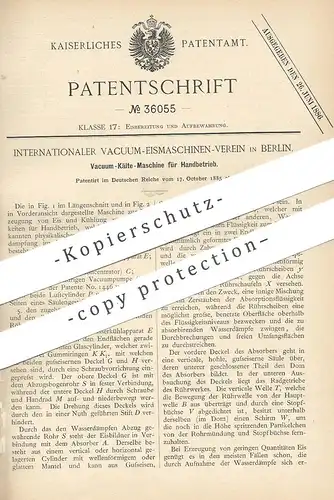 original Patent - Internationaler Vacuum Eismaschinen Verein , Berlin , 1885 , Vacuum - Kältemaschine | Vakuum , Kühlung