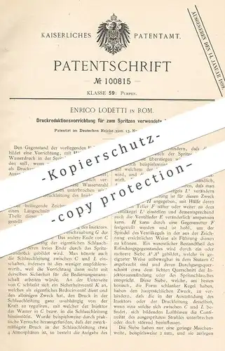 original Patent - Enrico Lodetti , Rom , Italien , 1897 , Druckreduktion für Injektoren zum Spritzen | Pumpe , Pumpen