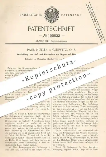 original Patent - Paul Müller , Gleiwitz , O.-S. , 1898 , Auf- u. Abschieben von Wagen auf Förderschalen | Eisenbahn !!!