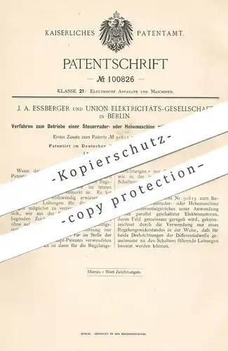 original Patent - J. A. Essberger & Union Elektricitäts-Ges. Berlin , 1898 , Hebemaschine mit Differentialgetriebe