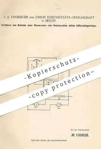 original Patent - J. A. Essberger & Union Elektricitäts-Ges. Berlin , 1898 , Hebemaschine mit Differentialgetriebe