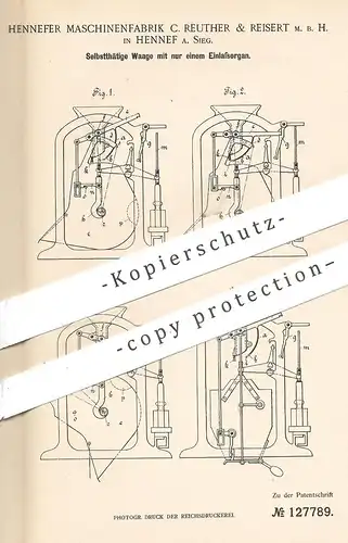 original Patent - Hennefer Maschinenfabrik C. Reuther & Reisert mbH , Hennef / Sieg , 1901 , Waage , Waagen | Wiegen