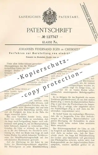 original Patent - Johannes Ferdinand Eger , Chemnitz , 1900 , Herstellung von eindrähtiger Litze | Draht , Kabel !!!