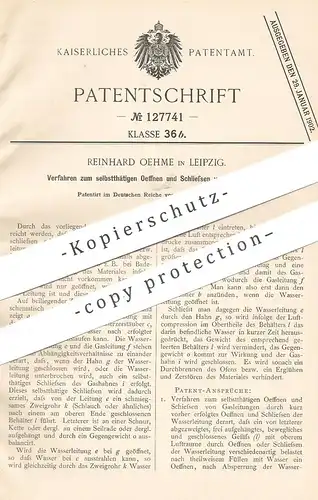 original Patent - Reinhard Oehme , Leipzig , 1900 , Öffnen u. Schließen der Gasleitung | Gas , Leuchtgas , Brenner !!!