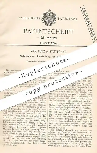 original Patent - Max Lutz , Stuttgart , 1900 , Herstellung von Pressmusterware | Wirkstuhl , Webstuhl , Stoff , Gewebe