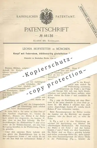 original Patent - Leonh. Hofstetter , München , 1888 , Knopf mit Feder | Knöpfe , Schneider , Nähen !!