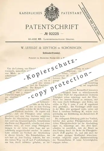 original Patent - W. Lefeldt & Lentsch , Schöningen , 1896 , Schleudertrommel | Schleuder - Trommel | Milchschleuder