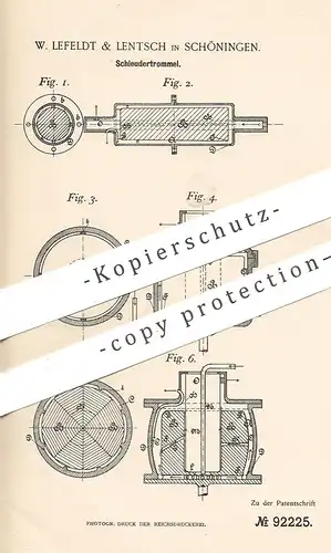 original Patent - W. Lefeldt & Lentsch , Schöningen , 1896 , Schleudertrommel | Schleuder - Trommel | Milchschleuder