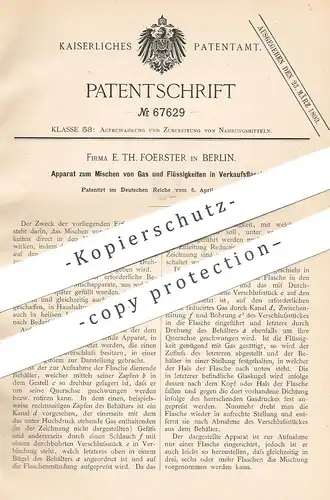 original Patent - E. Th. Foerster , Berlin , 1892 , Mischen von Gas und Flüssigkeiten in Flaschen zum Verkauf !!