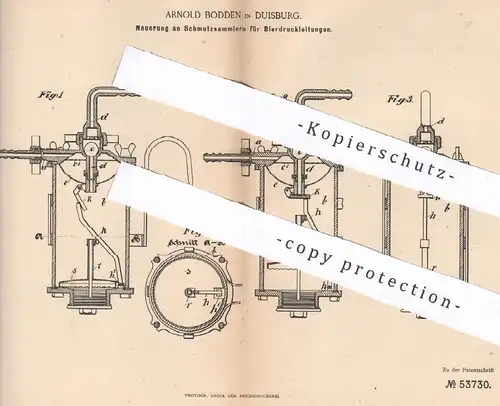 original Patent - Arnold Bodden , Duisburg , 1890 , Schmutzsammler für Bierdruckleitung | Bier , Zapfanlage