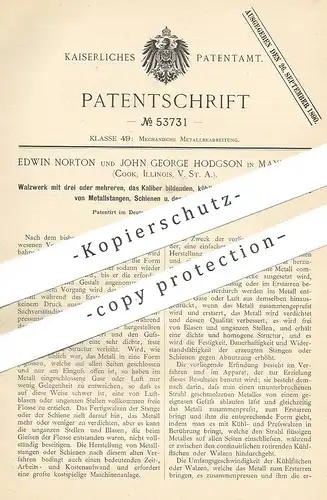 original Patent - Edwin Norton , John George Hodgson , Maywood , Cook , Illinois , USA , 1889 , Walzwerk für Metall !!!