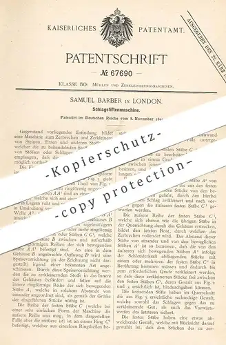 original Patent - Samuel Barber , London , England , 1891 , Schlagstiftenmaschine | Brechen von Erz , Gestein , Stein !!