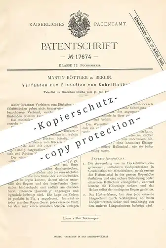 original Patent - Martin Röttger , Berlin , 1881 , Einheften von Schriftstücken | Ordner , Aktenordner , Mappe , Papier