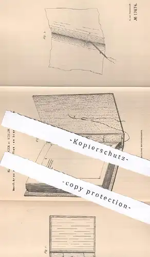 original Patent - Martin Röttger , Berlin , 1881 , Einheften von Schriftstücken | Ordner , Aktenordner , Mappe , Papier