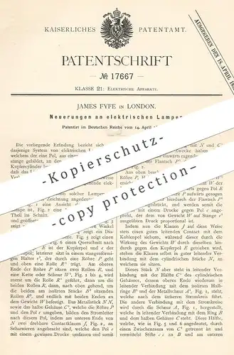 original Patent - James Fyfe , London , England , 1881 , elektrische Lampen | Lampe , Laterne , Licht , Elektriker !!!