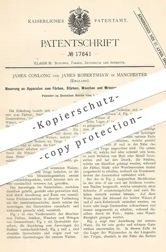 original Patent - James Conlong , James Robertshaw , Manchester , England , 1881 , Garn färben , stärken , waschen !!