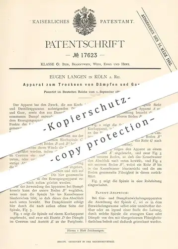 original Patent - Eugen Langen , Köln / Rhein , 1881 , Trocknen von Dampf und Gas | Gase , Dämpfe | Dampfkessel , Kessel