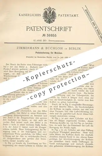 original Patent - Zimmermann & Buchloh , Berlin , 1886 , Pedalsicherung für Weichen | Eisenbahn - Weiche | Lokomotive