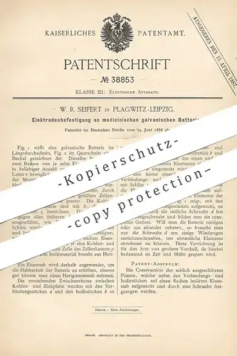 original Patent - W. R. Seifert , Leipzig / Plagwitz , 1886 , Elektrodenbefestigung an medizinischen Batterien