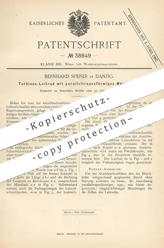 original Patent - Bernhard Speiser , Danzig , 1886 , Turbinen - Leitrad | Turbine , Wasserkraft , Windkraft , Windrad !!