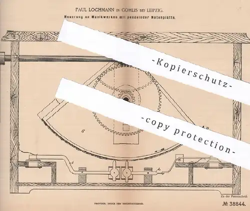 original Patent - Paul Lochmann , Leipzig / Gohlis , 1886 , Musikwerk mit pendelnder Notenplatte | Musikinstrument !!