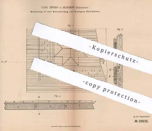 original Patent - Carl Jensen , Horsens , Dänemark , 1886 , Parquet - Fußboden | Parkett , Dielen , Holz , Tischler