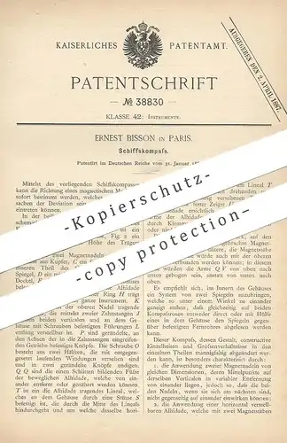 original Patent - Ernest Bisson , Paris , Frankreich , 1886 , Schiffskompass | Kompass für Schiffe | Schiff , Kapitän