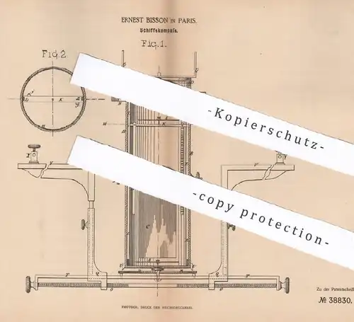 original Patent - Ernest Bisson , Paris , Frankreich , 1886 , Schiffskompass | Kompass für Schiffe | Schiff , Kapitän