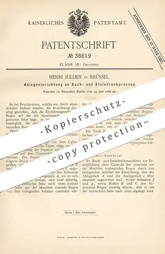 original Patent - Henri Jullien , Brüssel , 1886 | Ablage an Buchdruckpresse , Steindruckpresse | Druck , Presse !!