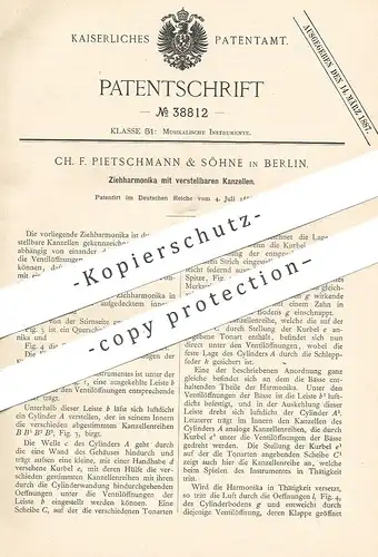 original Patent - Ch. F. Pietschmann & Söhne , Berlin , 1886 , Ziehharmonika | Harmonika , Akkordeon | Musikinstrument !