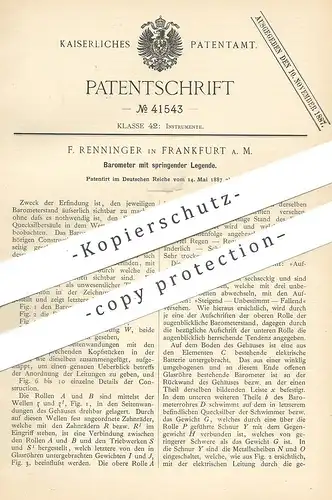 original Patent - F. Renninger , Frankfurt / Main , 1887 , Barometer | Thermometer , Quecksilber , Wetterglas , Wetter
