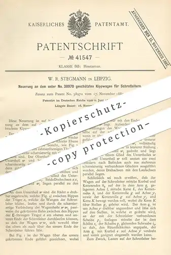 original Patent - W. R. Stegmann , Leipzig , 1887 , Kippwagen für Schrotleiter | Leiter , Wagen , Kutsche , Hebezeug