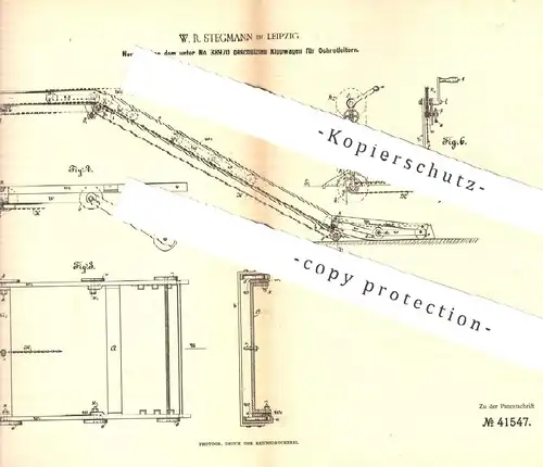 original Patent - W. R. Stegmann , Leipzig , 1887 , Kippwagen für Schrotleiter | Leiter , Wagen , Kutsche , Hebezeug