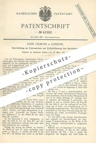 original Patent - John Gilmore , London , England , 1887 , Fuhrwerk mit Erleichterung beim Anziehen | Wagen , Kutsche