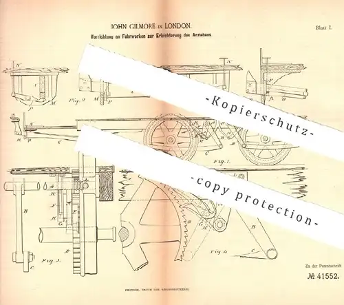 original Patent - John Gilmore , London , England , 1887 , Fuhrwerk mit Erleichterung beim Anziehen | Wagen , Kutsche