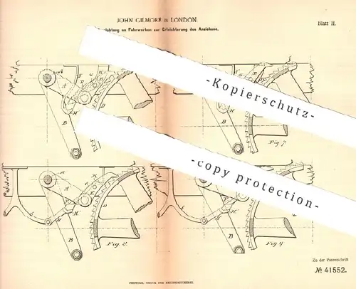 original Patent - John Gilmore , London , England , 1887 , Fuhrwerk mit Erleichterung beim Anziehen | Wagen , Kutsche