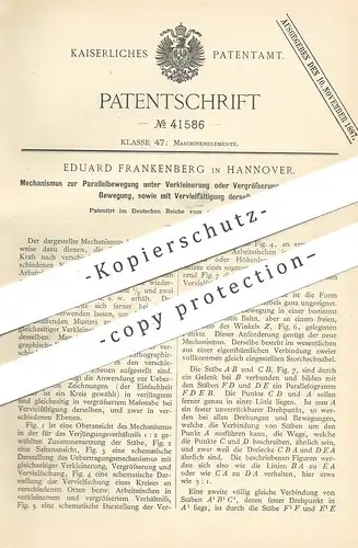 original Patent - Eduard Frankenberg , Hannover , 1887 , Übertragung von Kraft | Maschine , Motor | Lithographie | Kopie